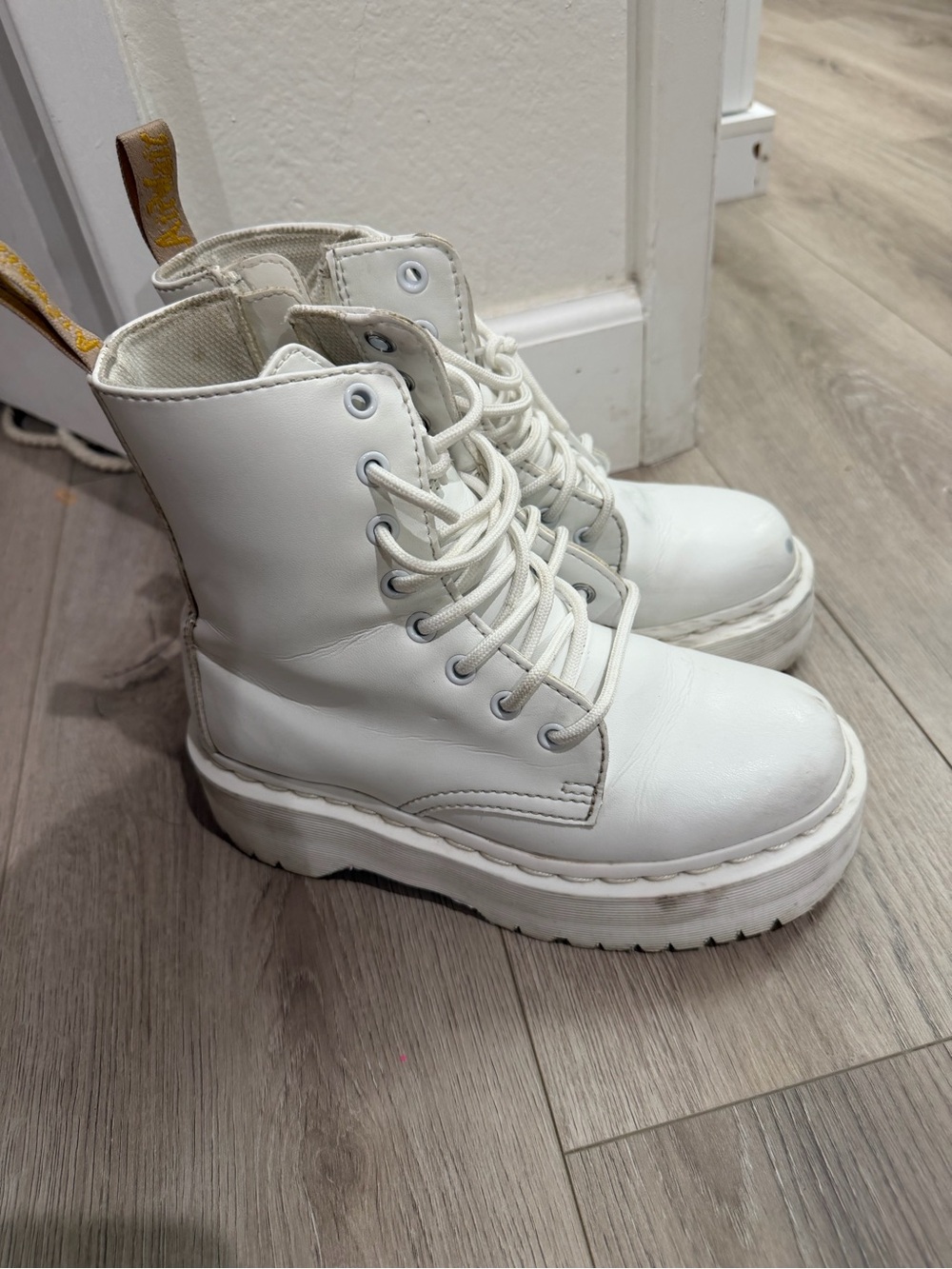 Dr. Martens White Platform Lace-Up Boots